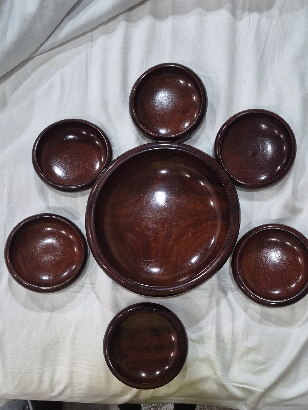 Vintage Mahogany Wooden Bowl Set Of 7  - Handmade In Haiti Mid Century Modern